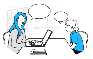 児童心理司が子どもと1対1で面談し、話を聞いている業務風景のイラスト